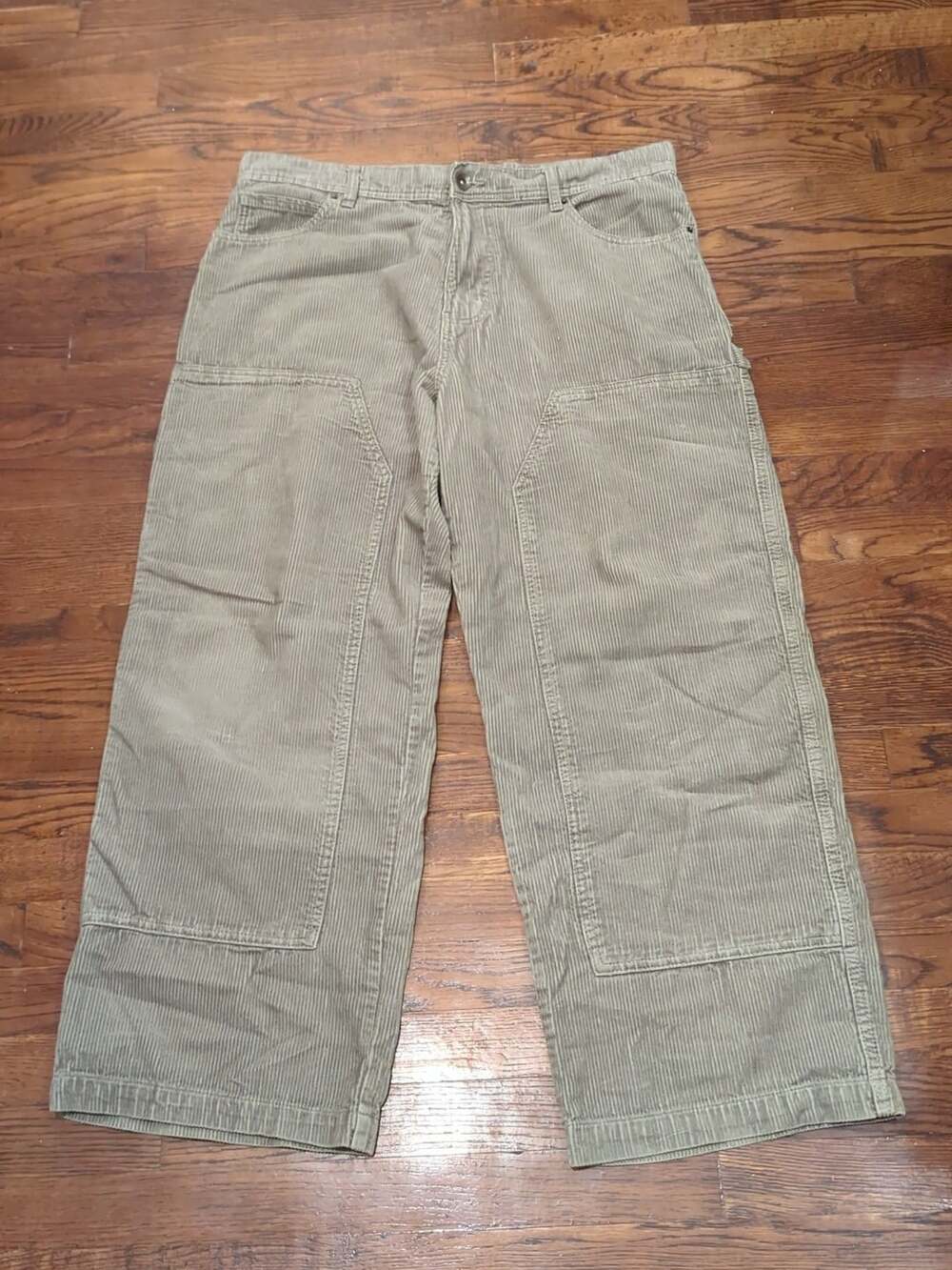 No Boundaries Corduroy Carpenter Double Knee Pants 36x31 Green Baggy